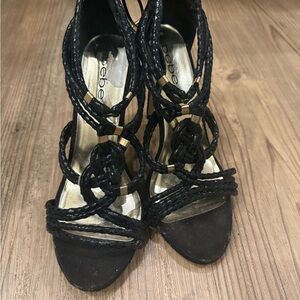 bebe Black Braided Strappy High Heel Sandals used please see pics Y2K